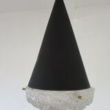 Conical suspension in metal and frosted glass design 60s - 70s