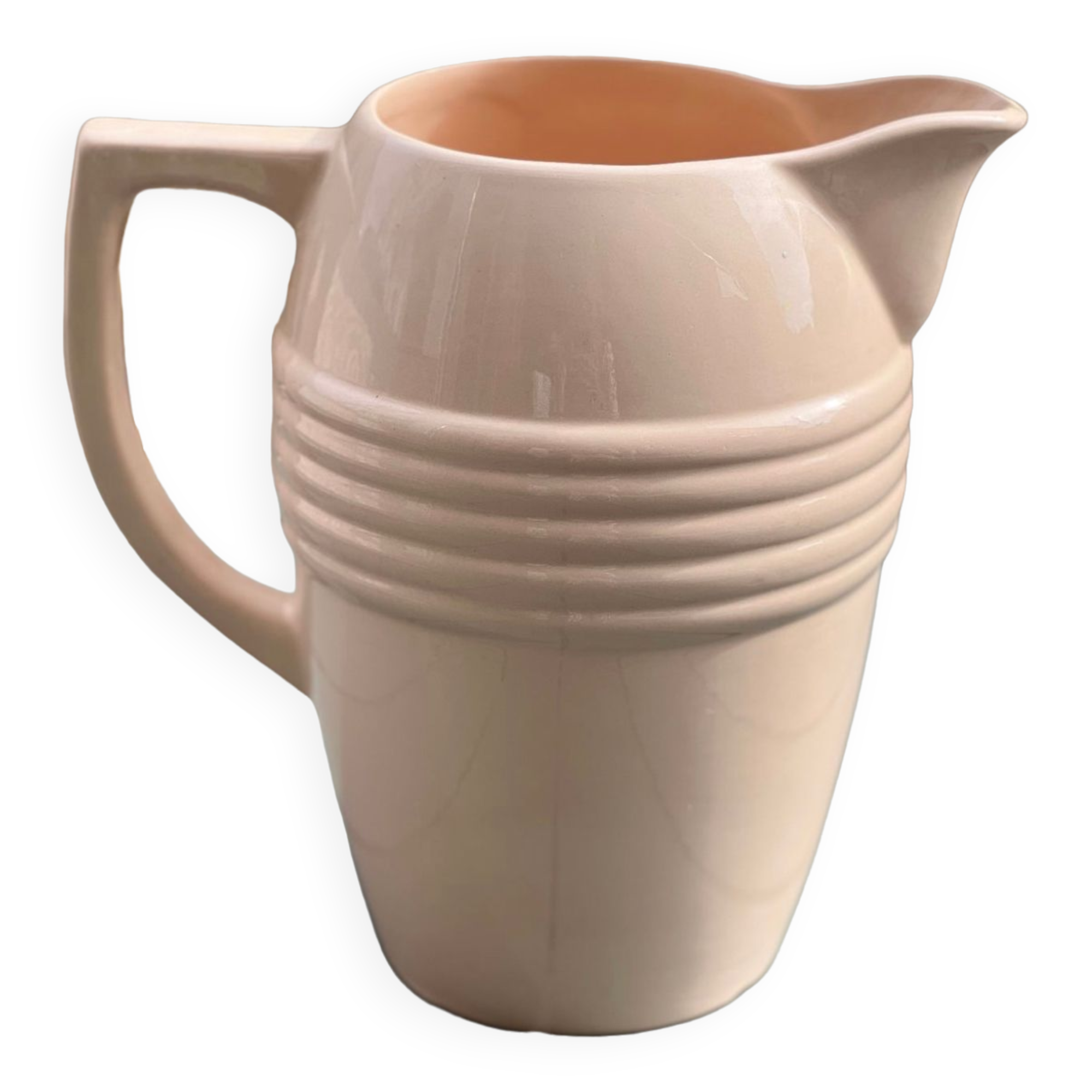 Very large pitcher / vase in powder pink earthenware
