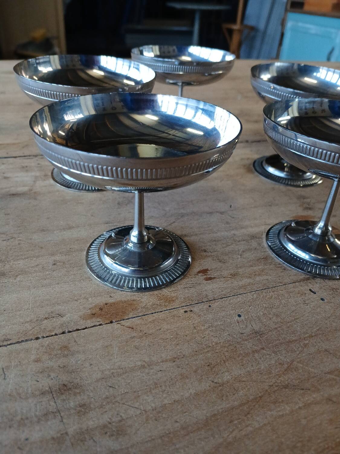 5 antique stainless steel ice cream cups