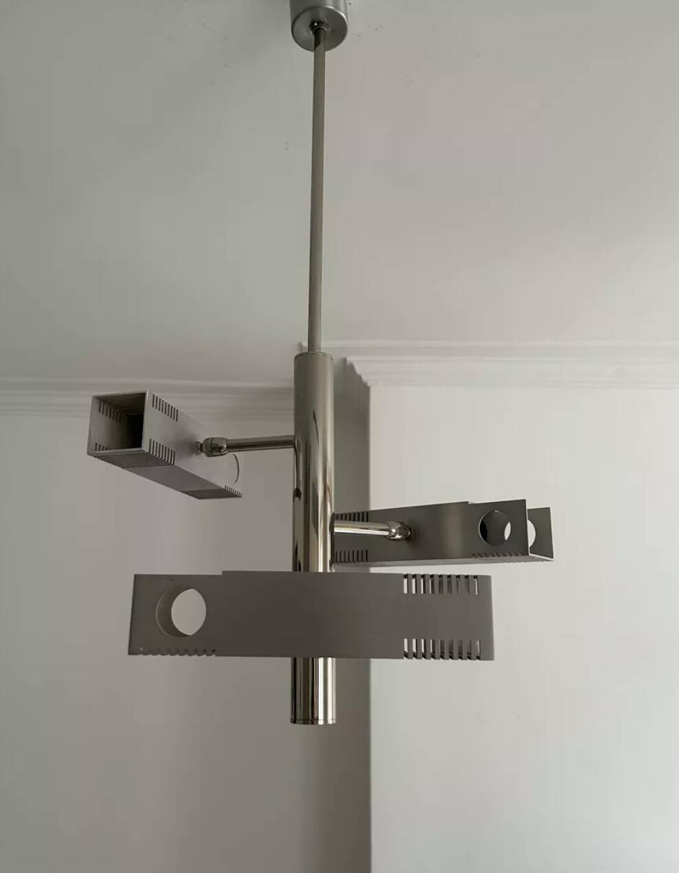 Henri Mathieu chandelier in chromed metal France 1960