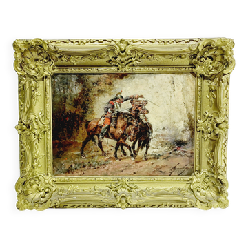Wilfrid Constant Beauquesne - Oil on Canvas "Combat of Horsemen"