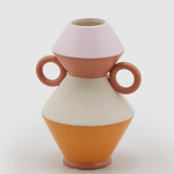 Vase in terracotta pink, ecru, orange 21cm