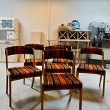 Suite of 6 self velvet striped chairs.