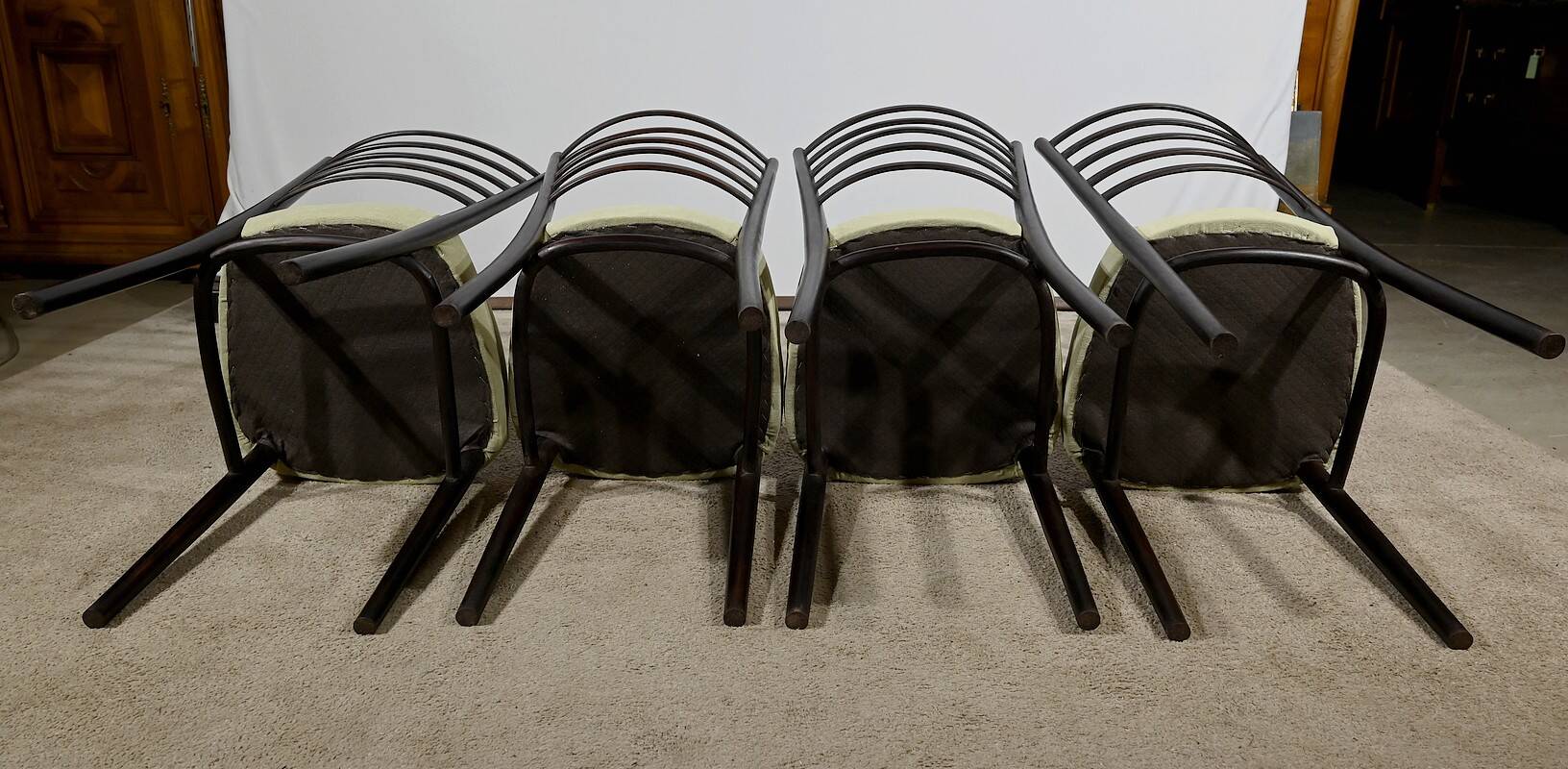Suite of 4 Scandinavian Chairs in Stained Wood – 1960