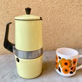 Italian coffee maker enamelled vintage yellow 70s