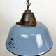 Industrial Grey Enamel and Cast Iron Pendant Light with Glass Cover, 1960s