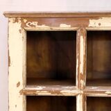 Burmese teak shelf with 8 compartments and original ecru patina