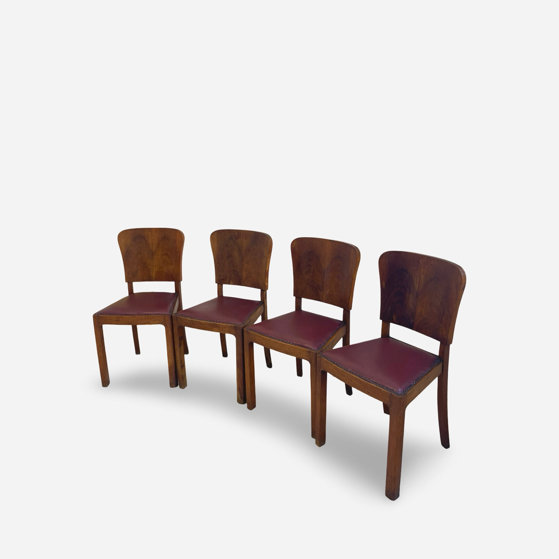 Set of 4 Art Deco dining chairs in walnut, Italy, 1930s-1940s.