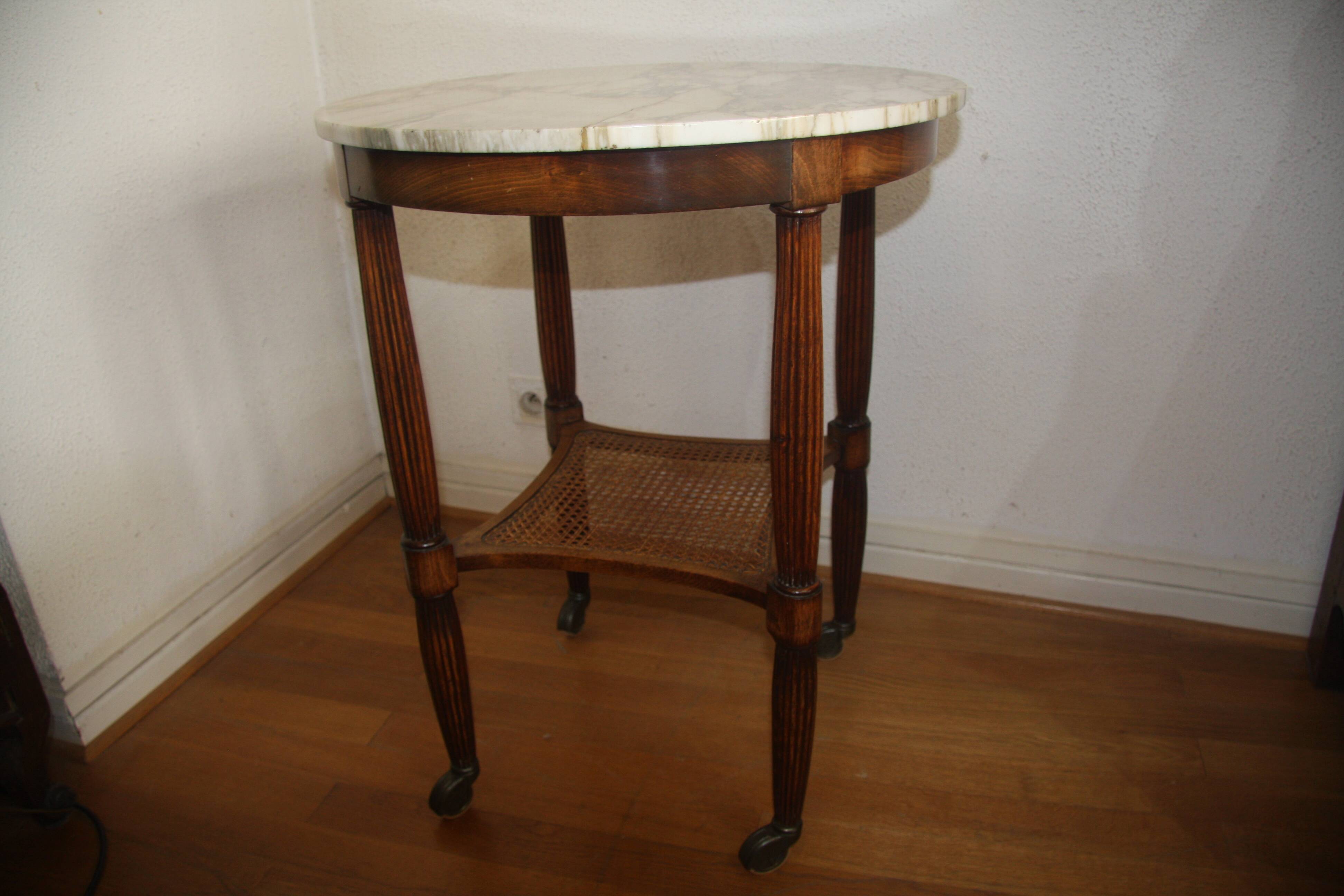 Rolling side table, Louis XVI style, with marble.