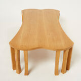 Coffee table signed by Vincent Poujardieu free form in oak 1992