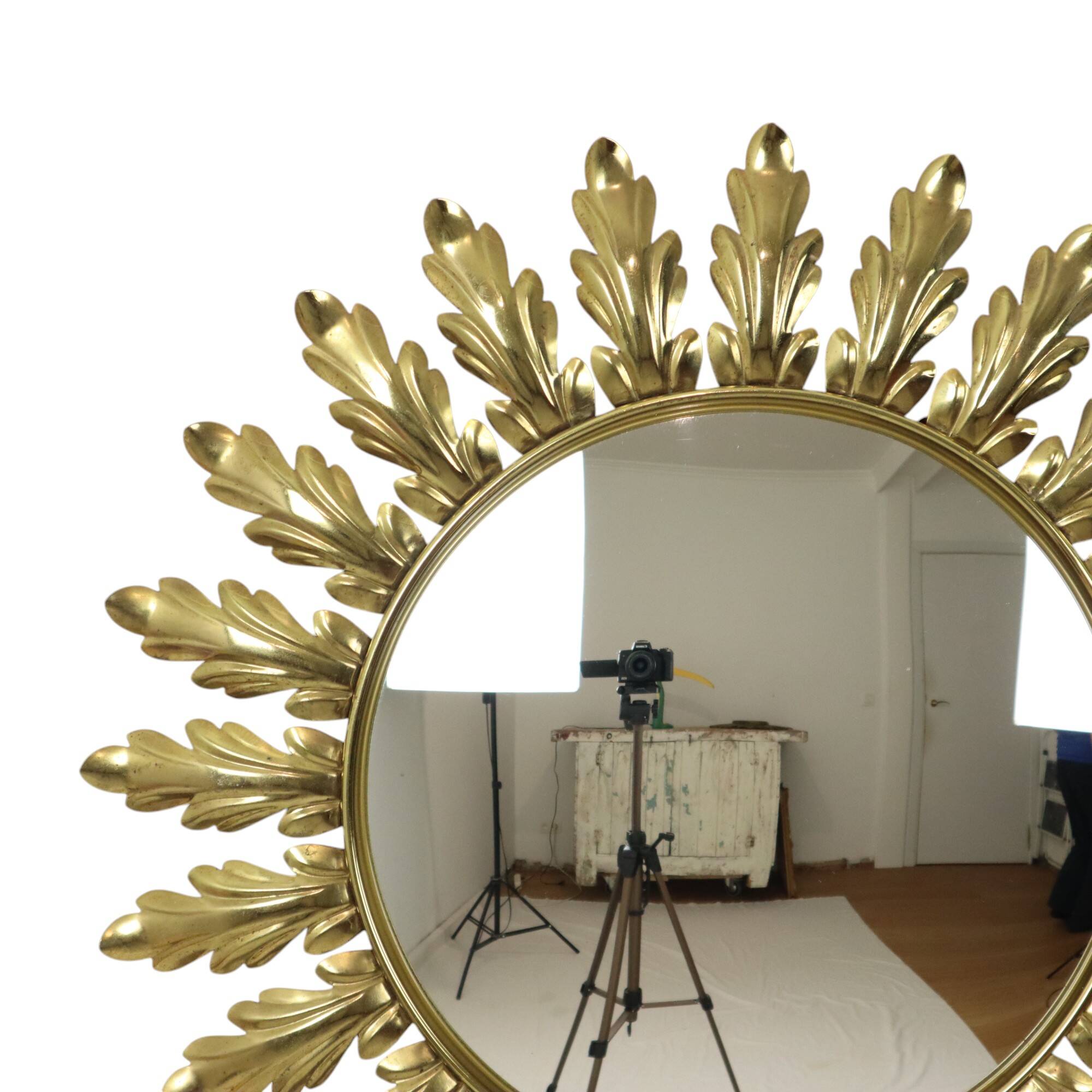Mid Century Copper Plated Metal Sun Mirror Deknudt Convex 50cm