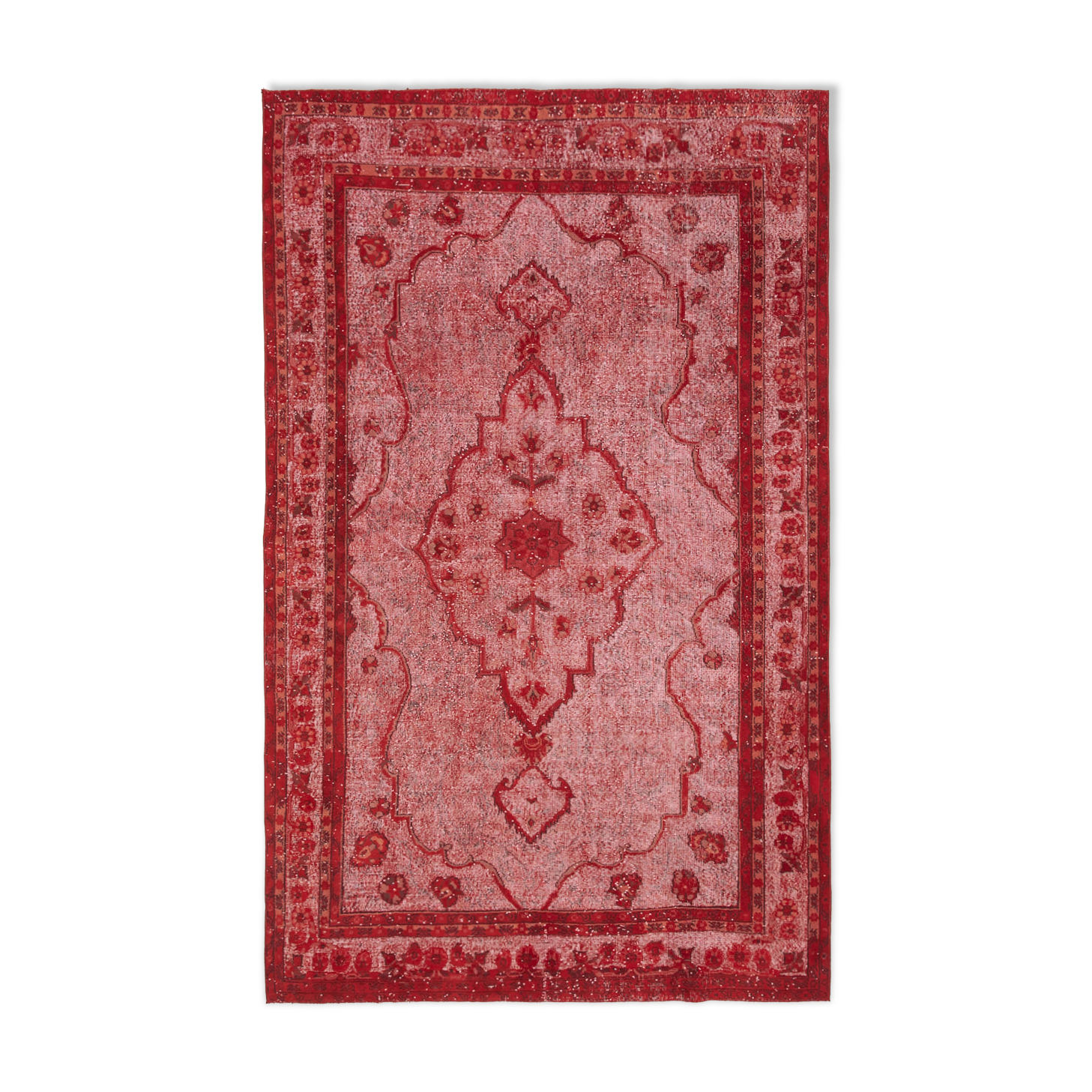 Handmade vintage turkish 1970s 205 cm x 334 cm red rug