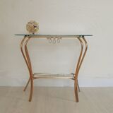 Console - table basse - laiton et verre - vintage.