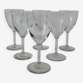 Ensemble de 6 verres vin évasés en cristal gravé années 30-40