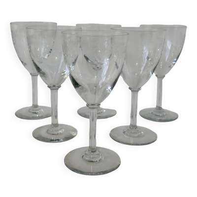 Ensemble de 6 verres vin évasés en cristal gravé années 30-40