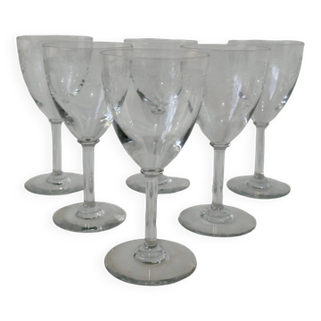 Ensemble de 6 verres vin évasés en cristal gravé années 30-40