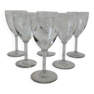 Set of 6 engraved crystal flared wine glasses from the 30s and 40s