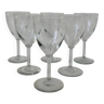 Ensemble de 6 verres vin évasés en cristal gravé années 30-40