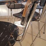 Table and 6 chairs in black formica marble effect