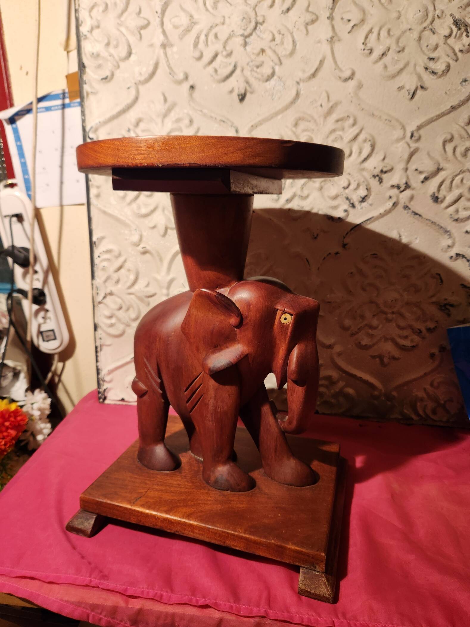 Elephant side table, Art Deco wooden accent table.