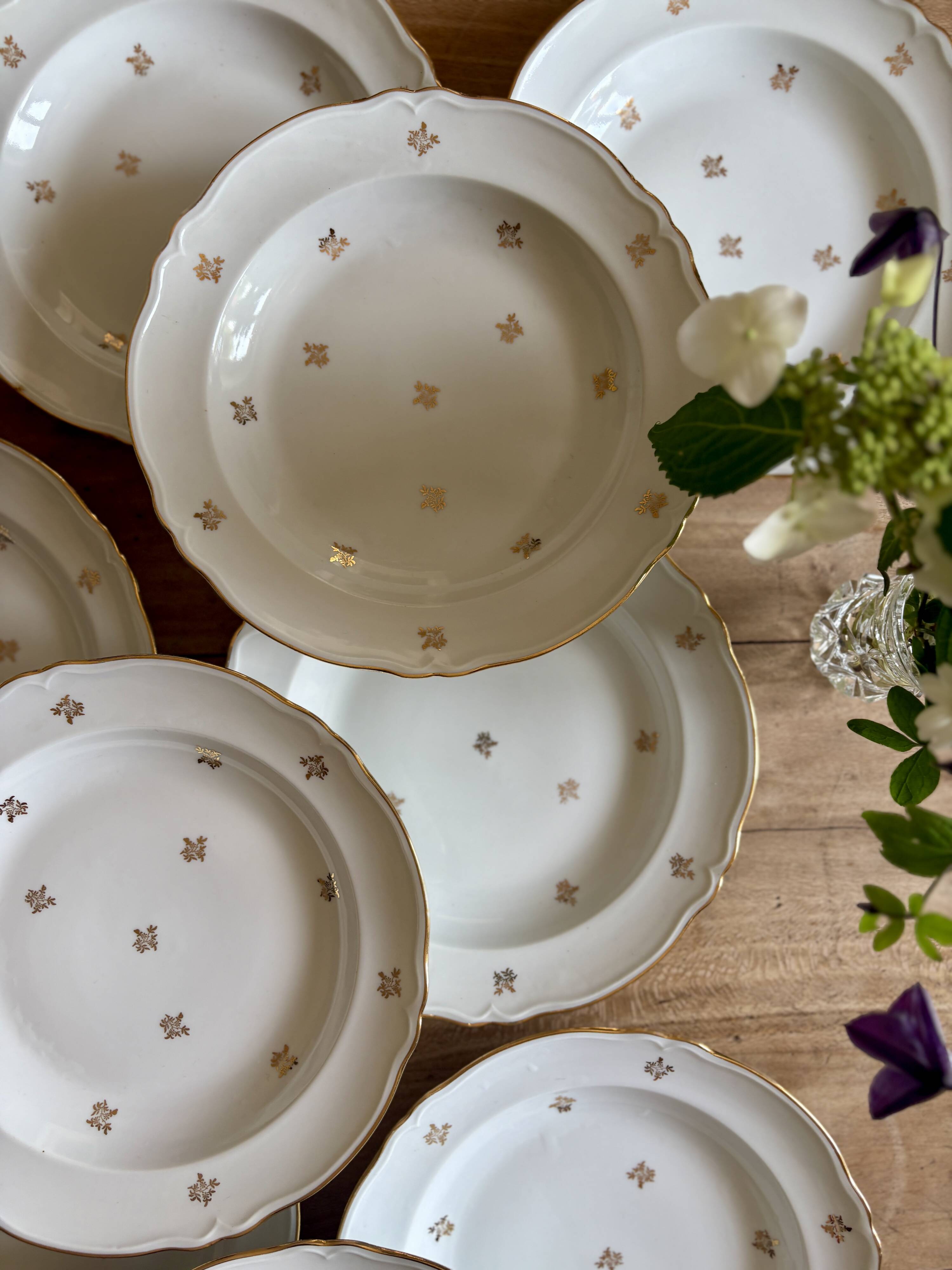 Set of 10 vintage Limoges porcelain soup plates