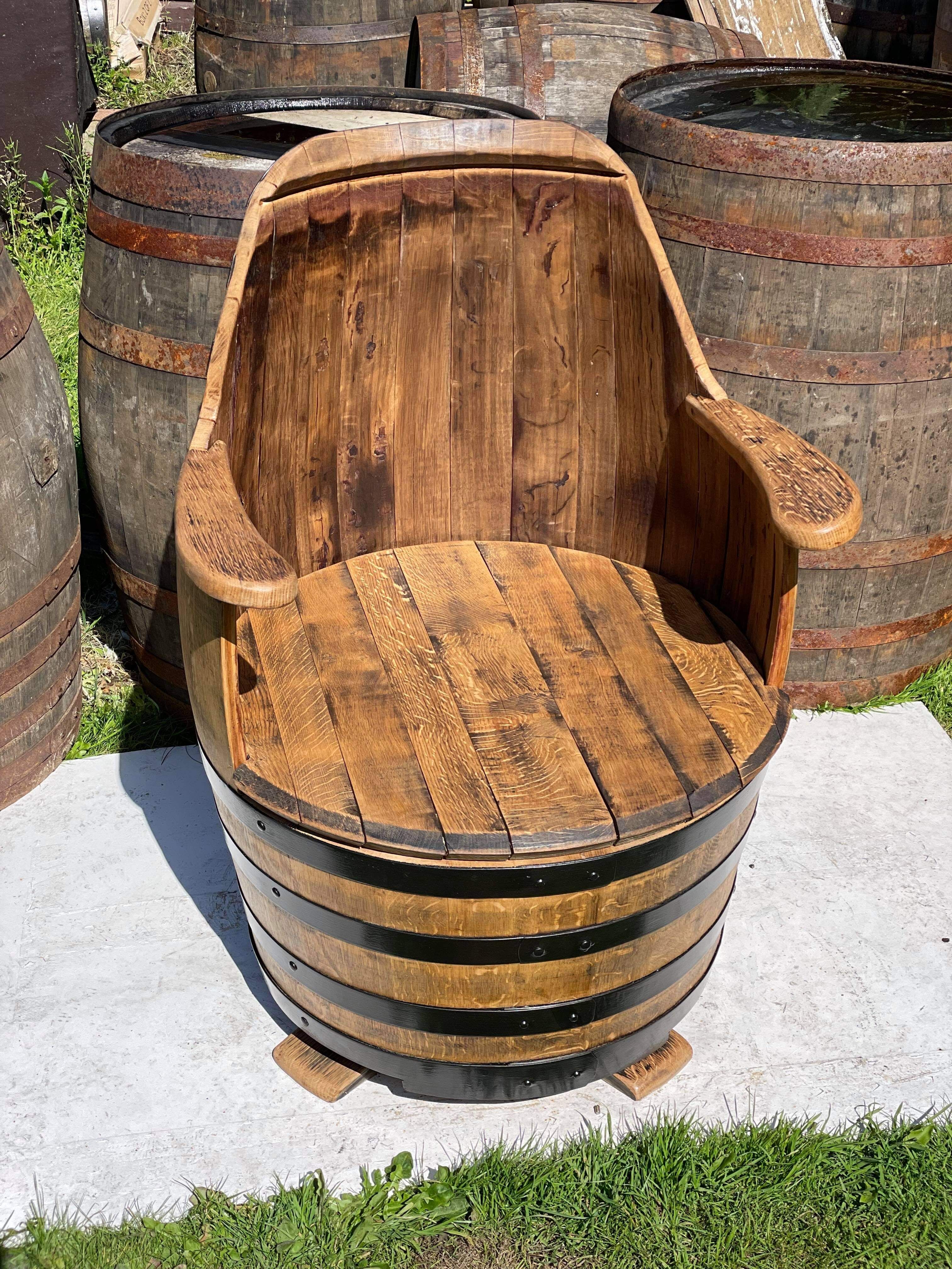 Whisky barrel armchair with spinner