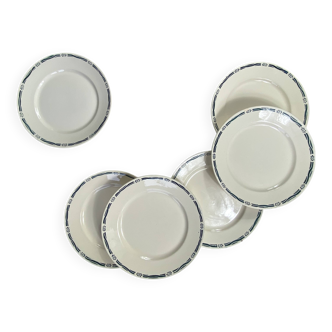 6 antique Badonviller Epinal green earthenware dinner plates