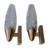 Paire d'appliques laiton et verre