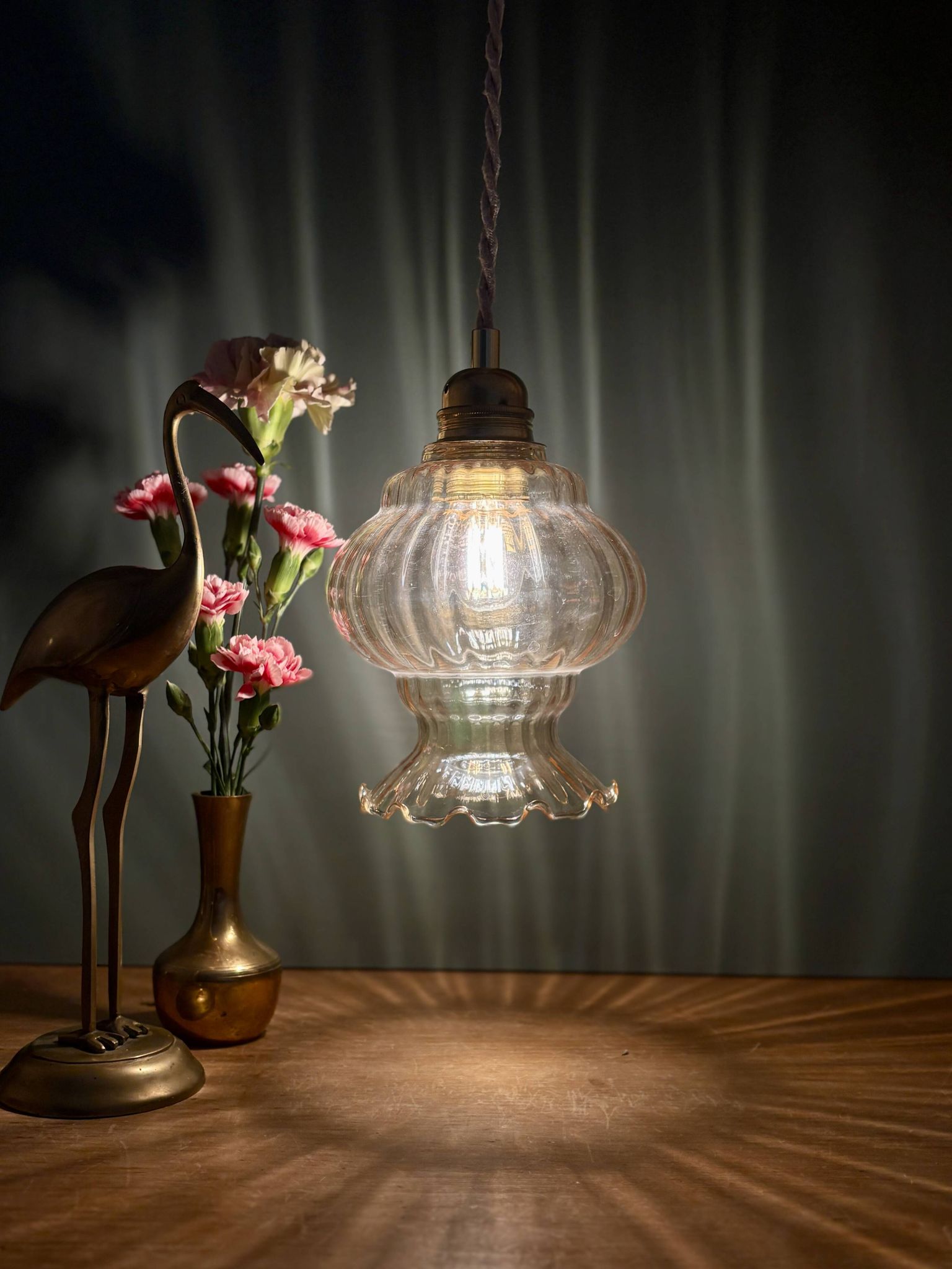 Vintage amber glass globe pendant light