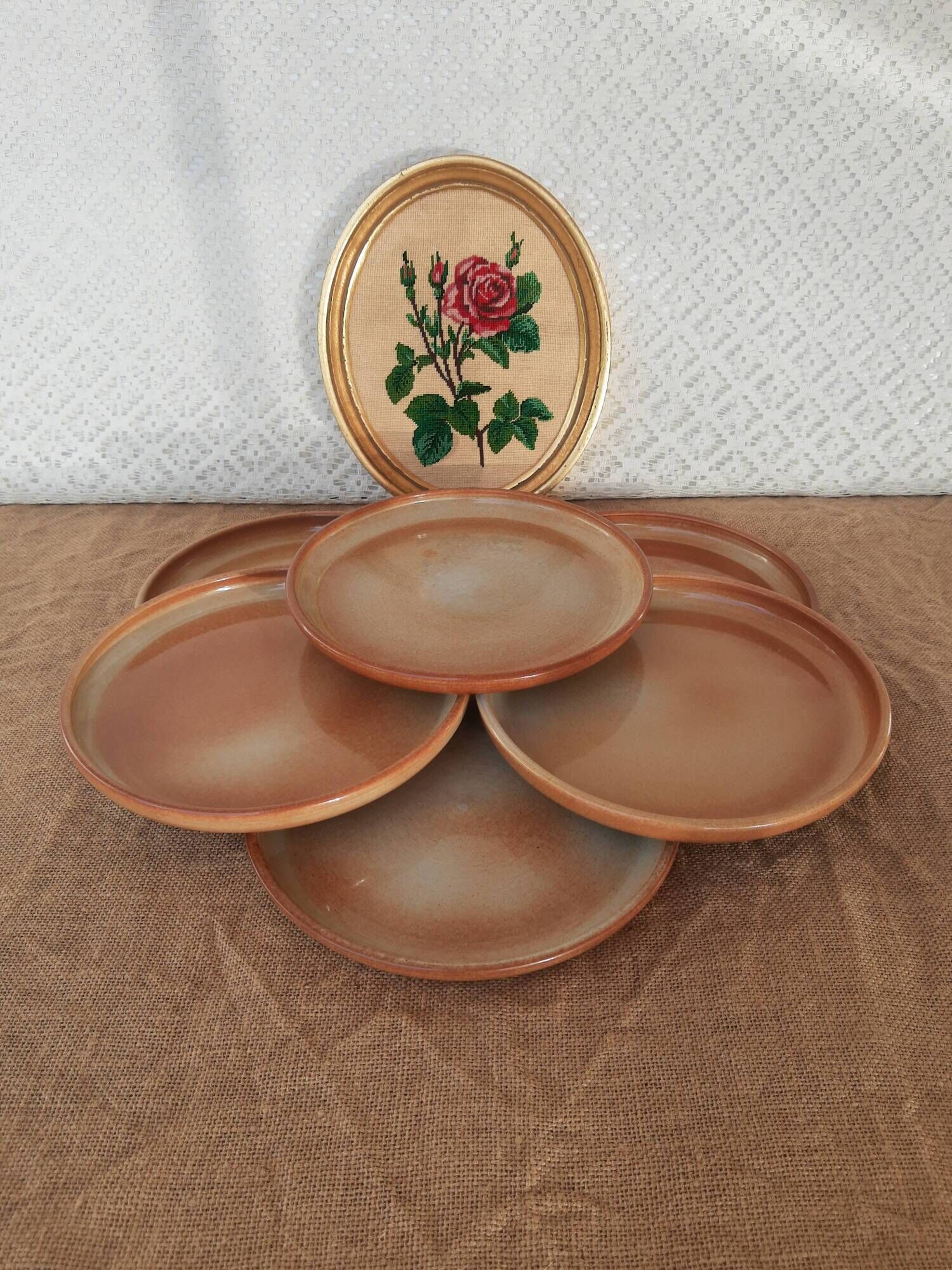 Set of 6 dessert plates in Montgolfier France vintage manufacture