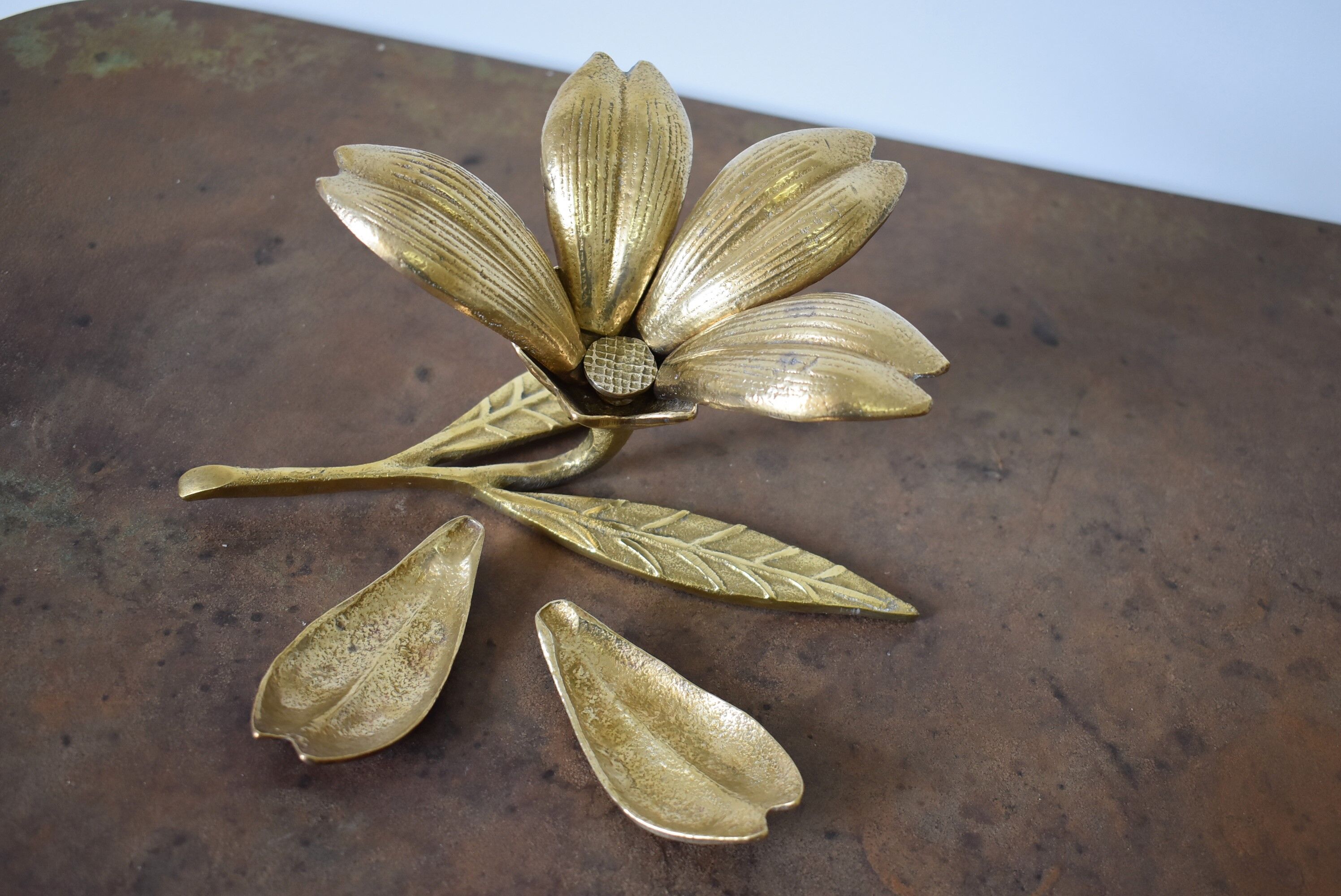 1970 vintage brass flower ashtray