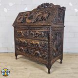Antique 19th-century Chinese secretary with dragon woodcarving