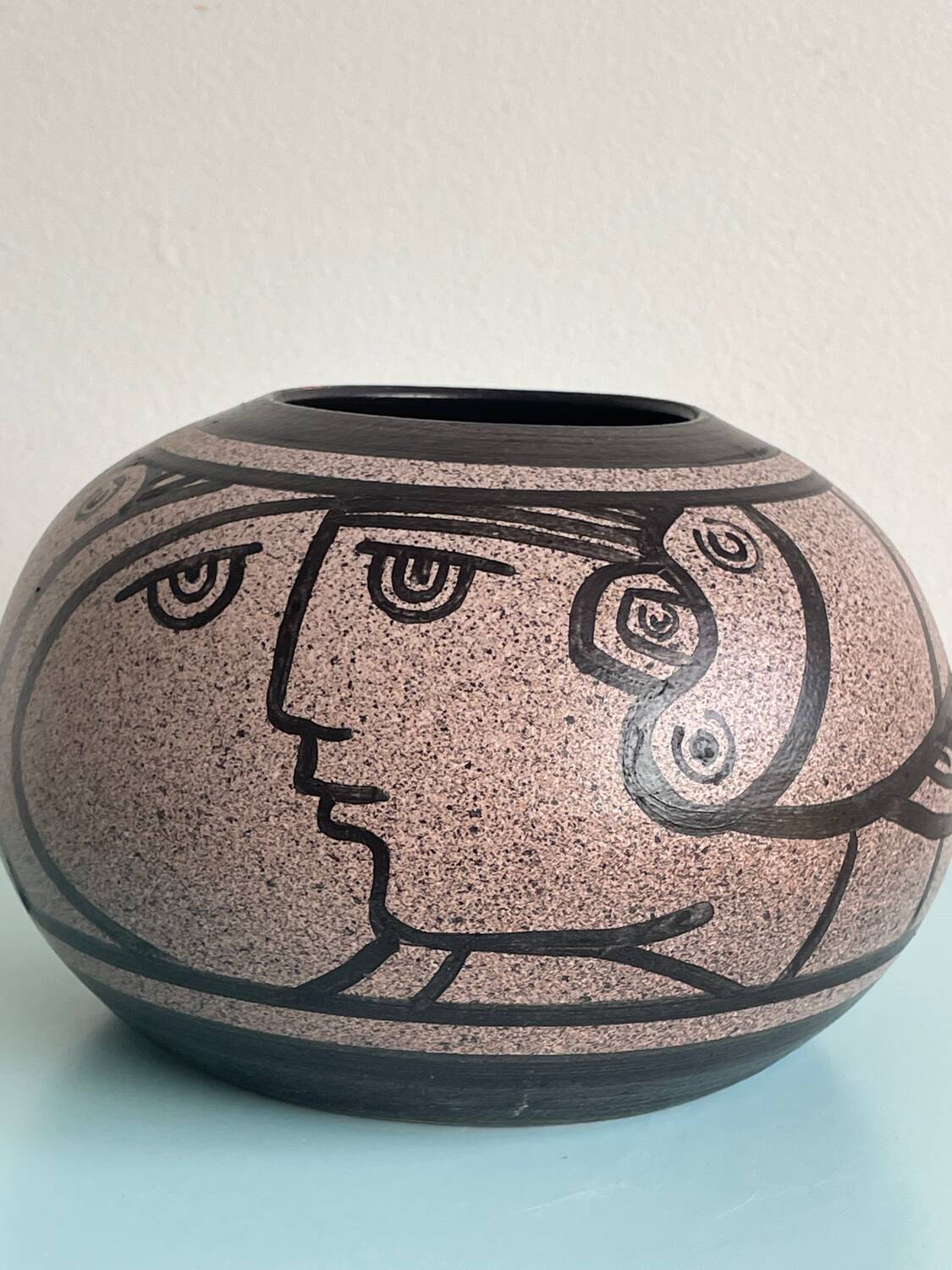 Stylized face vase signed Pierre Tornel – modernist ceramic – France 20th century