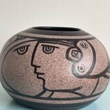 Stylized face vase signed Pierre Tornel – modernist ceramic – France 20th century