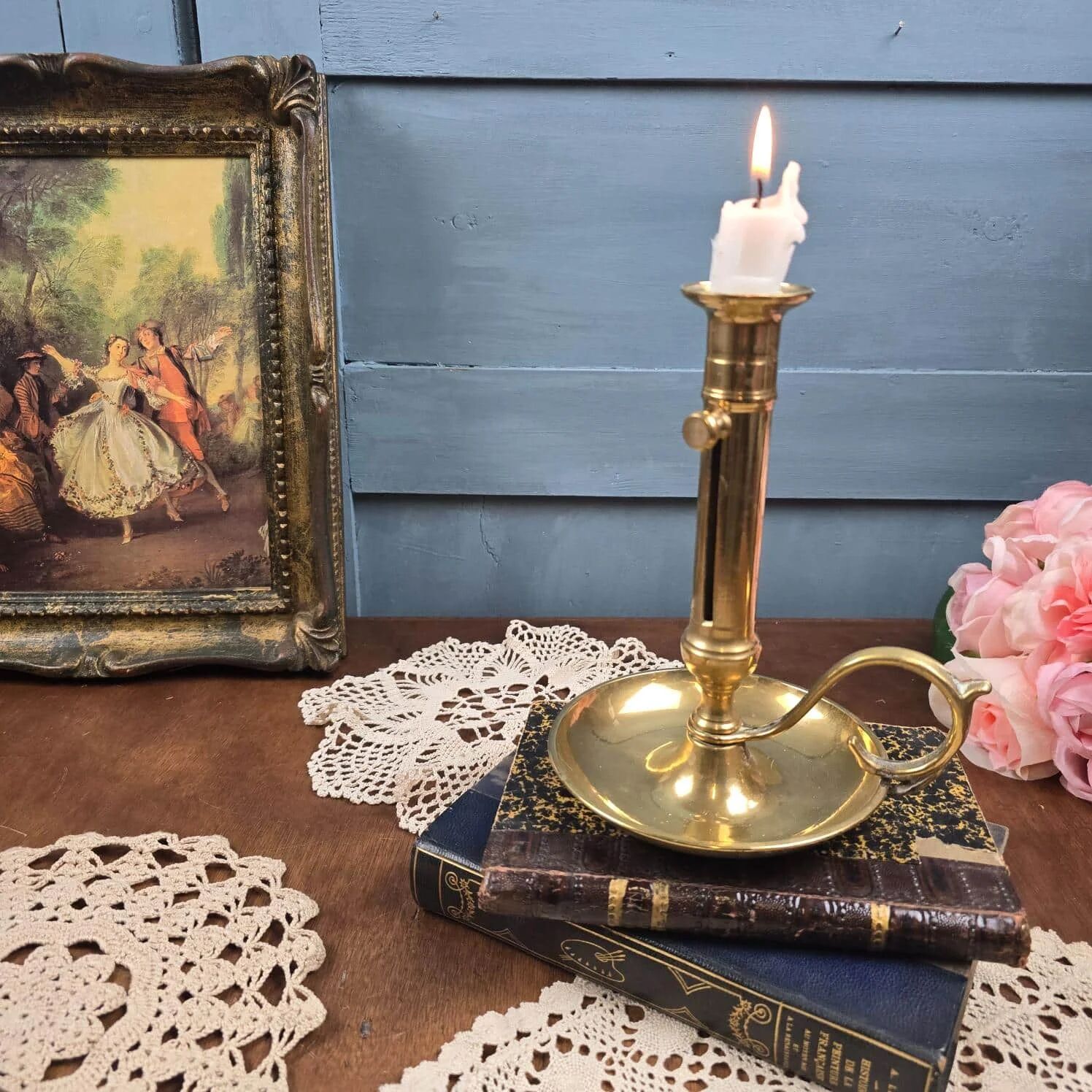 Old brass cellar rat, sliding candlestick 20 cm