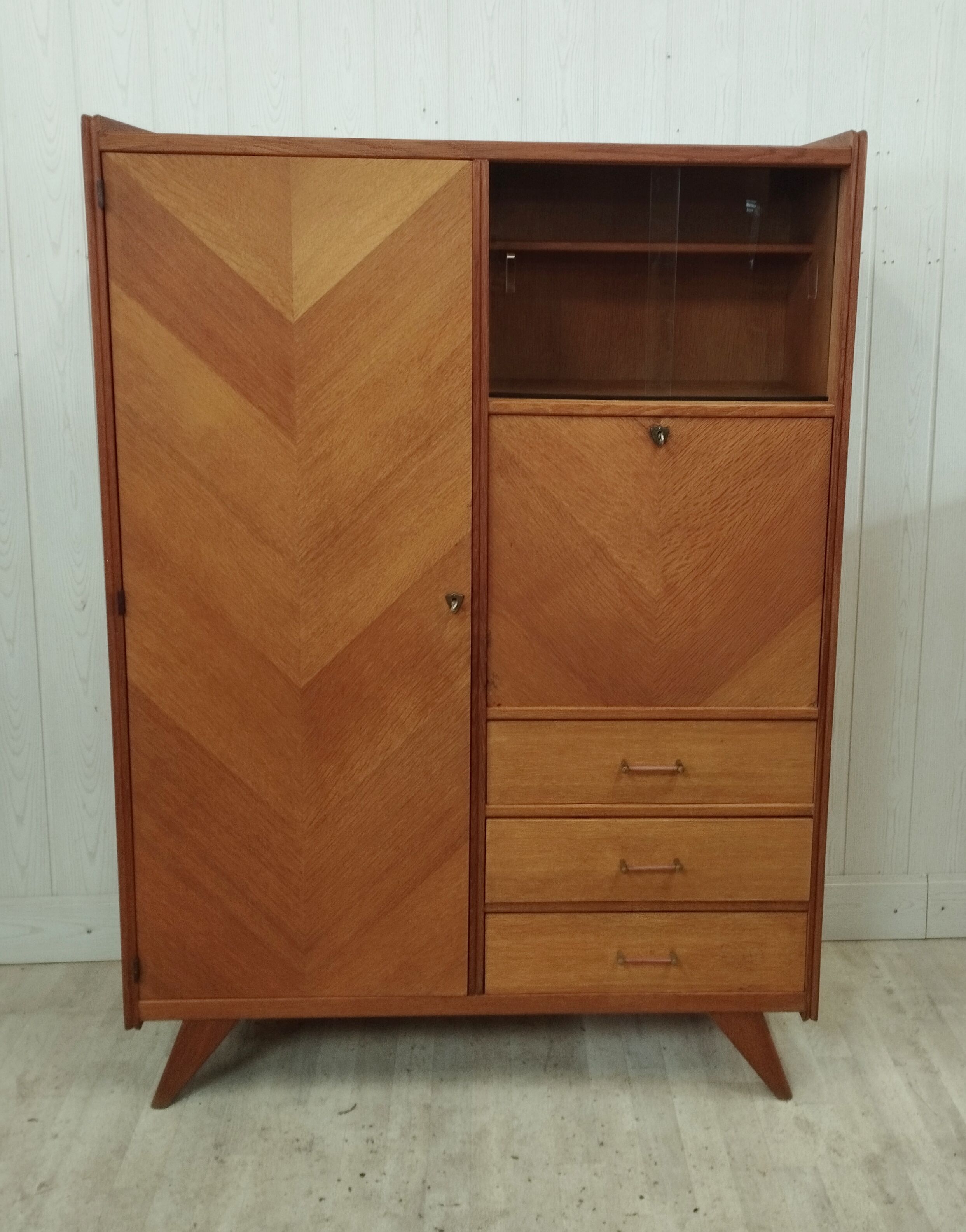 Secrétaire armoire vintage pieds compas