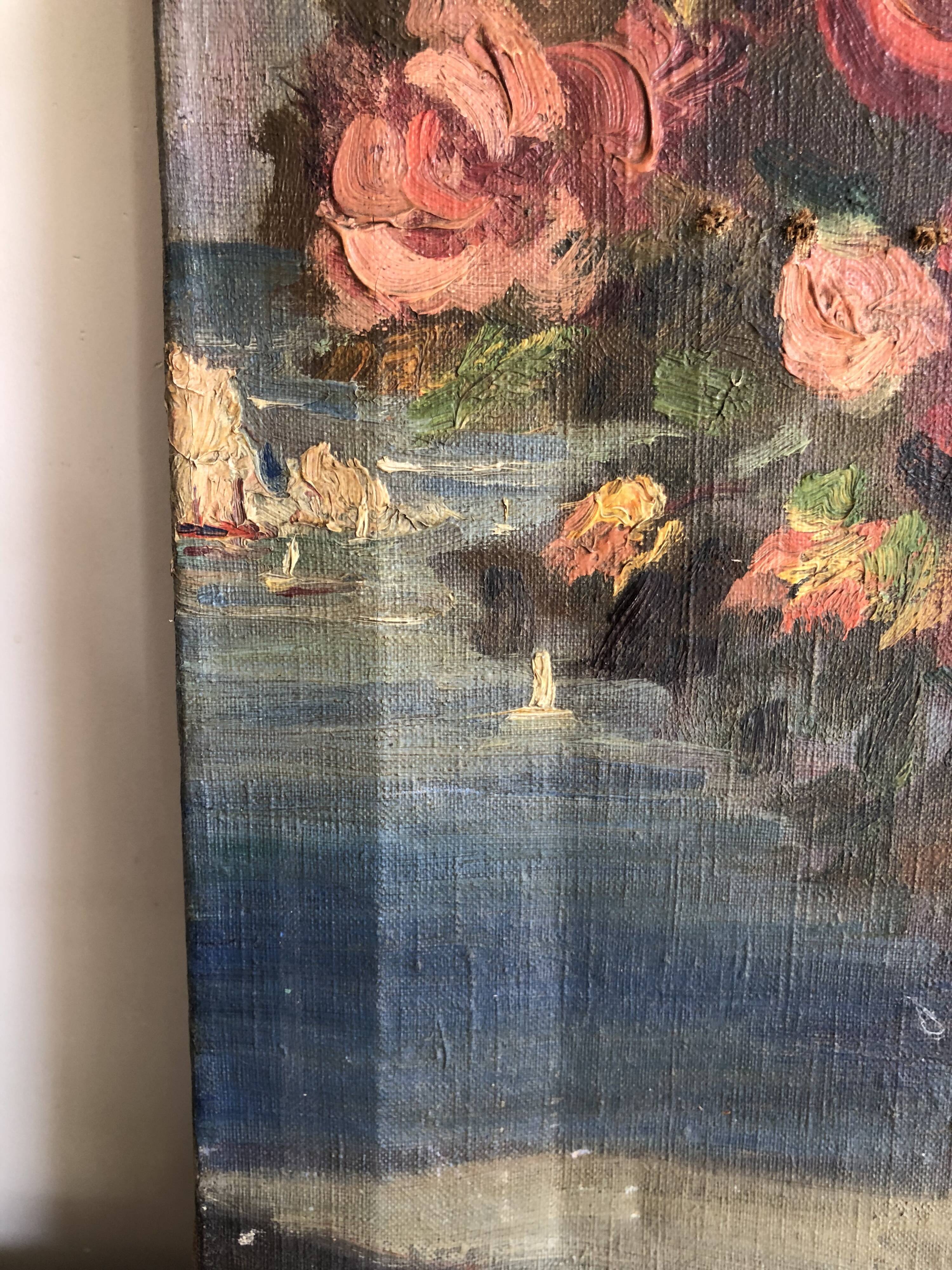 Oil on canvas ancient Bouquet of flowers