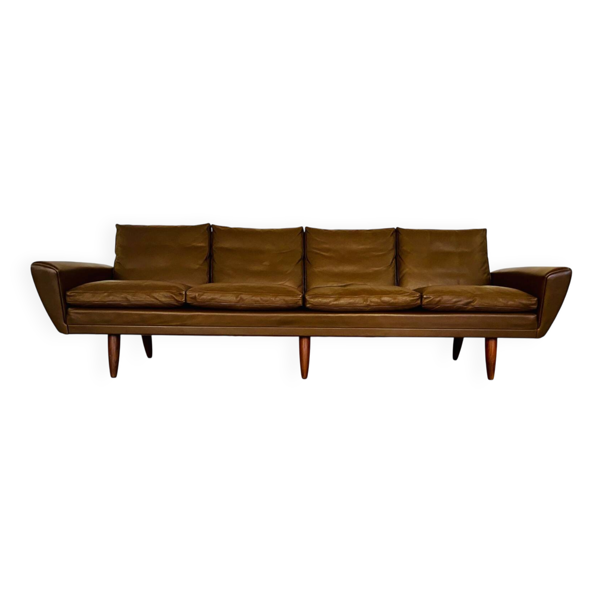 Vintage retro Danish mid-century G. Thams 4 person sofa in brown leather 1960