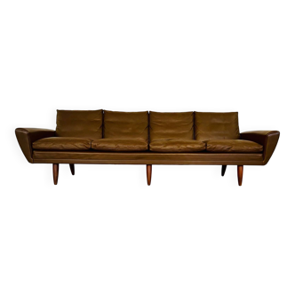 Vintage retro Danish mid-century G. Thams 4 person sofa in brown leather 1960