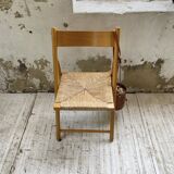 Beech and straw folding chair from the 80s