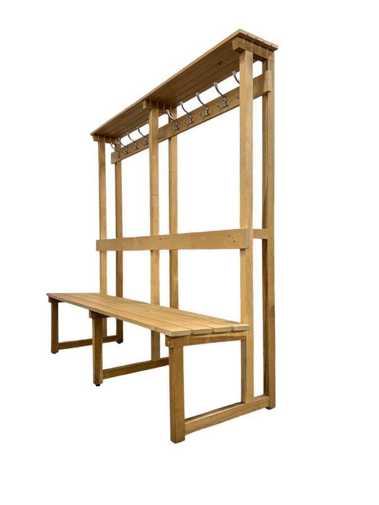 Vintage portemanteau XL en bois avec banc