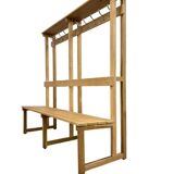 Vintage portemanteau XL en bois avec banc