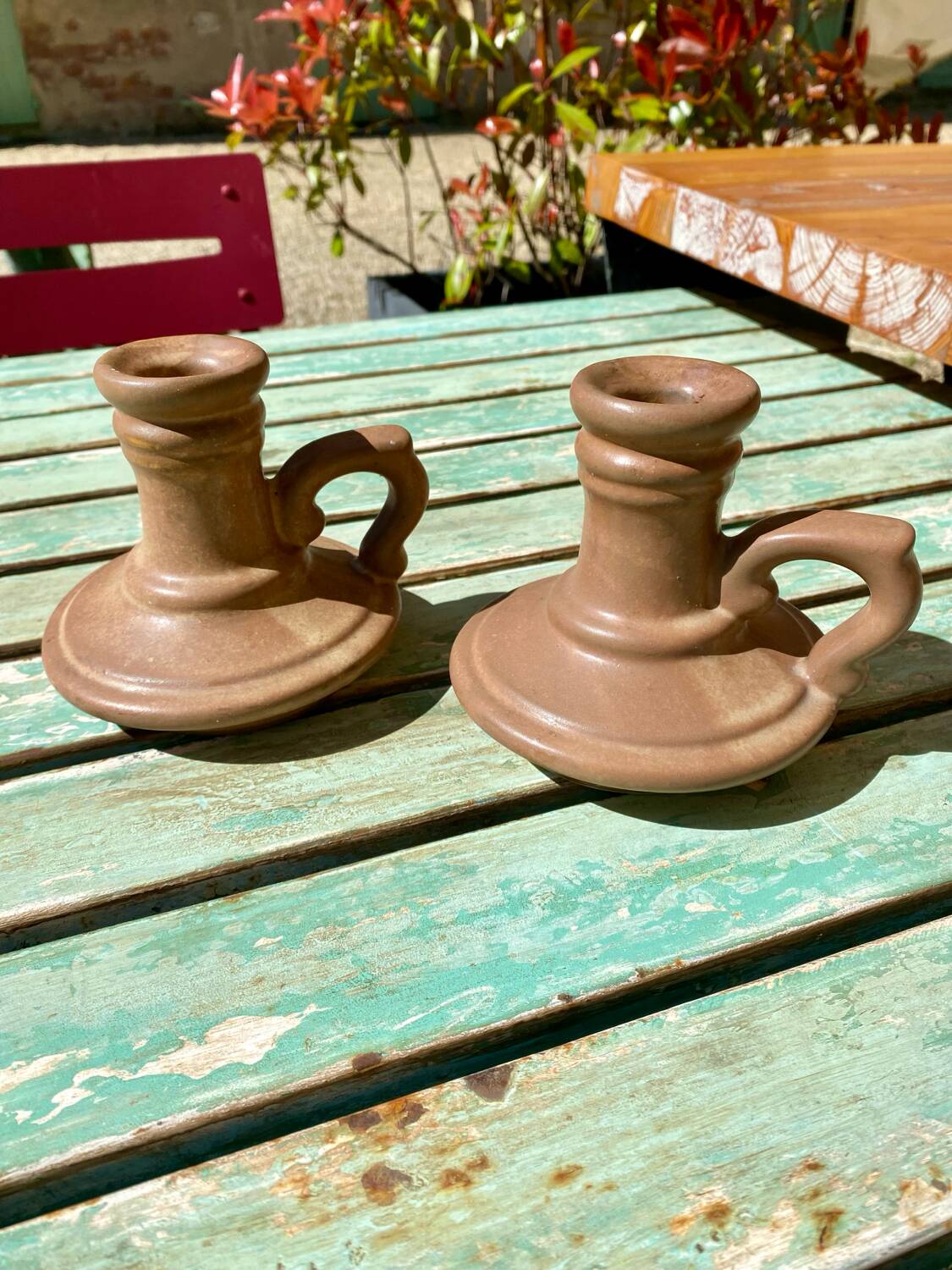 Vintage stoneware candle holders
