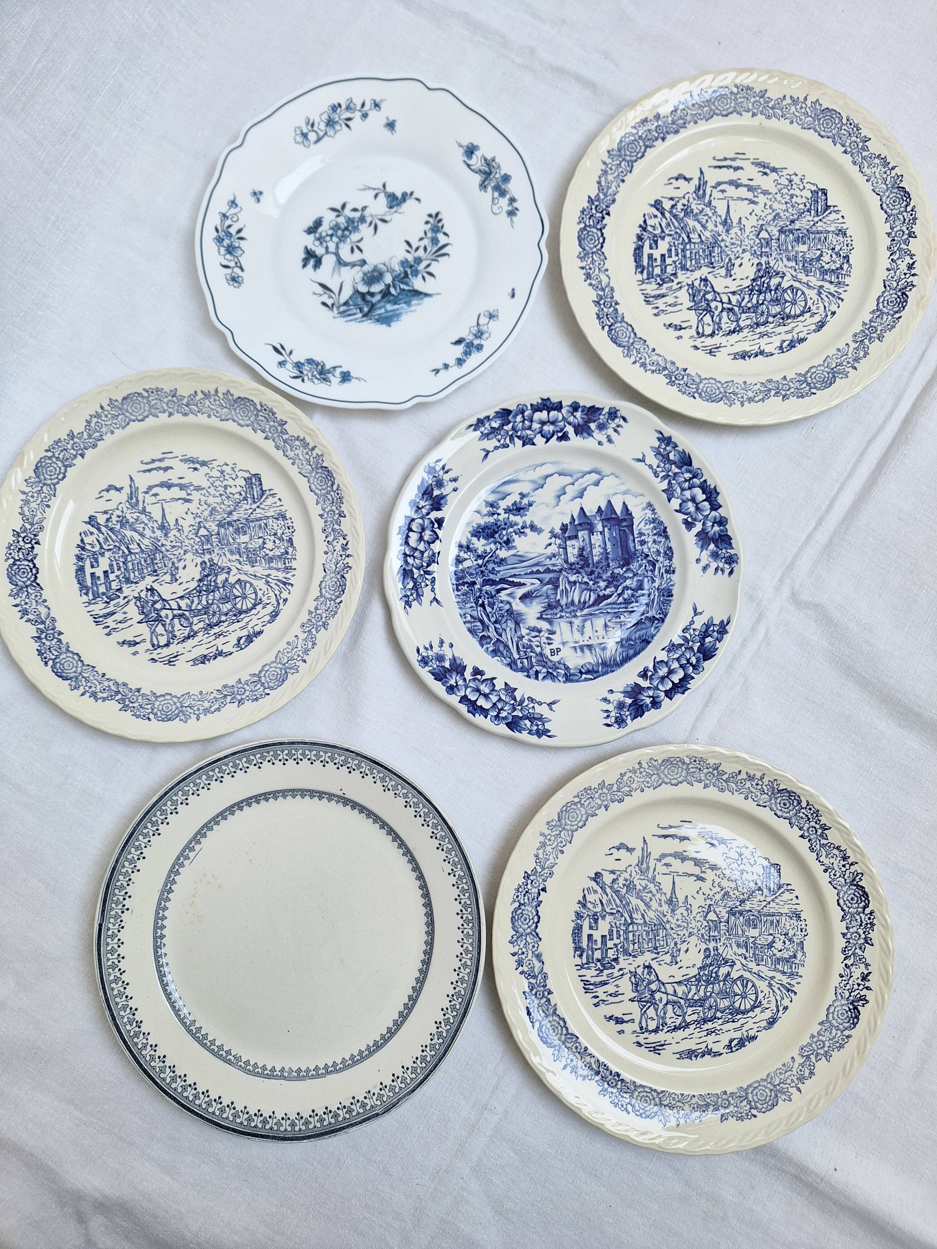 6 vintage flat plates