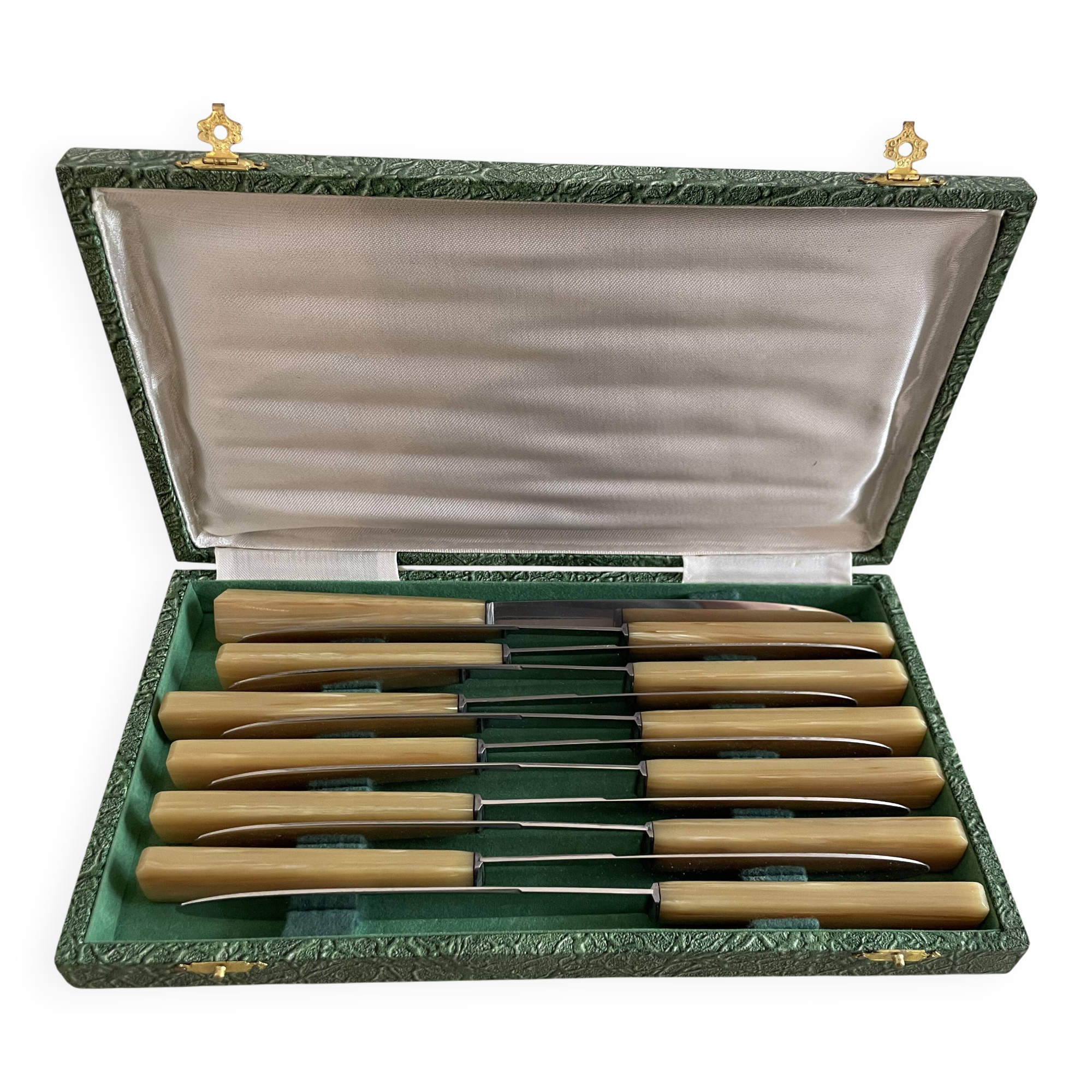 Set of 12 antique knives in green case