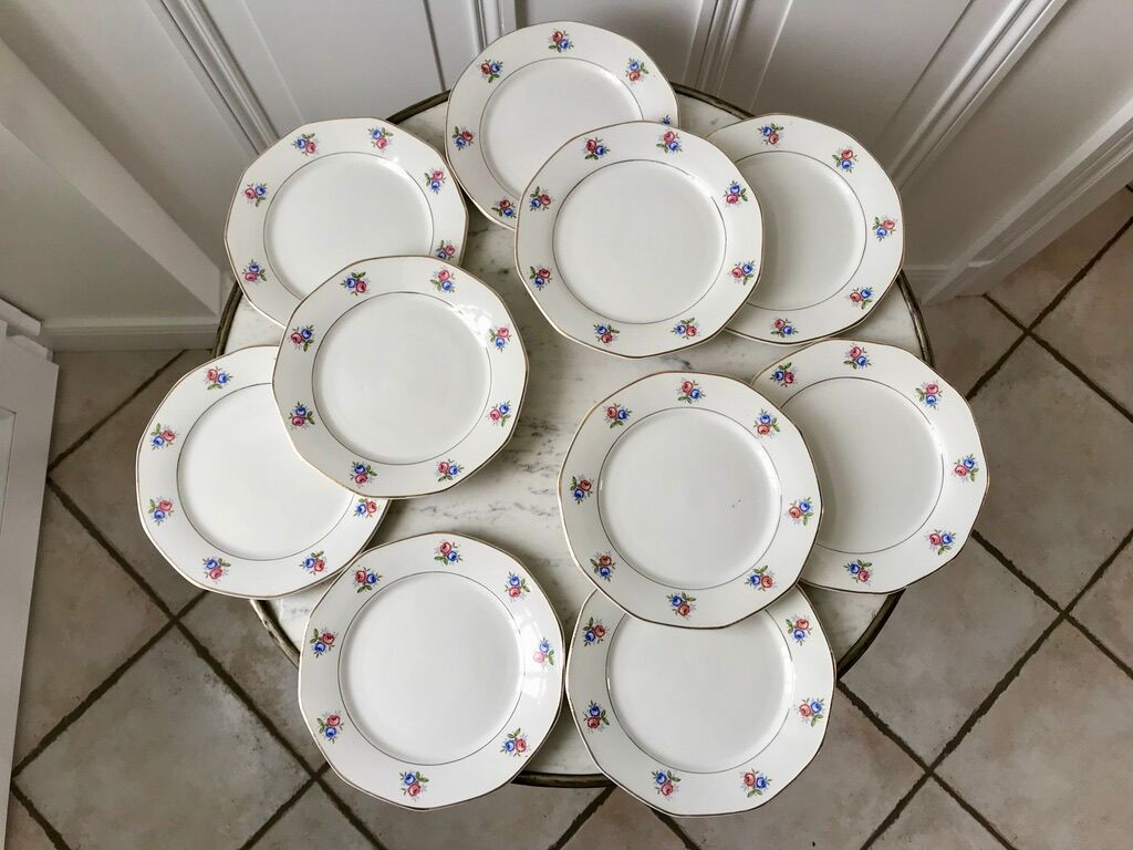 10 flat plates Digoin Sarreguemines model small flowers 50s