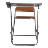 Vintage folding school desk with faux leather seat