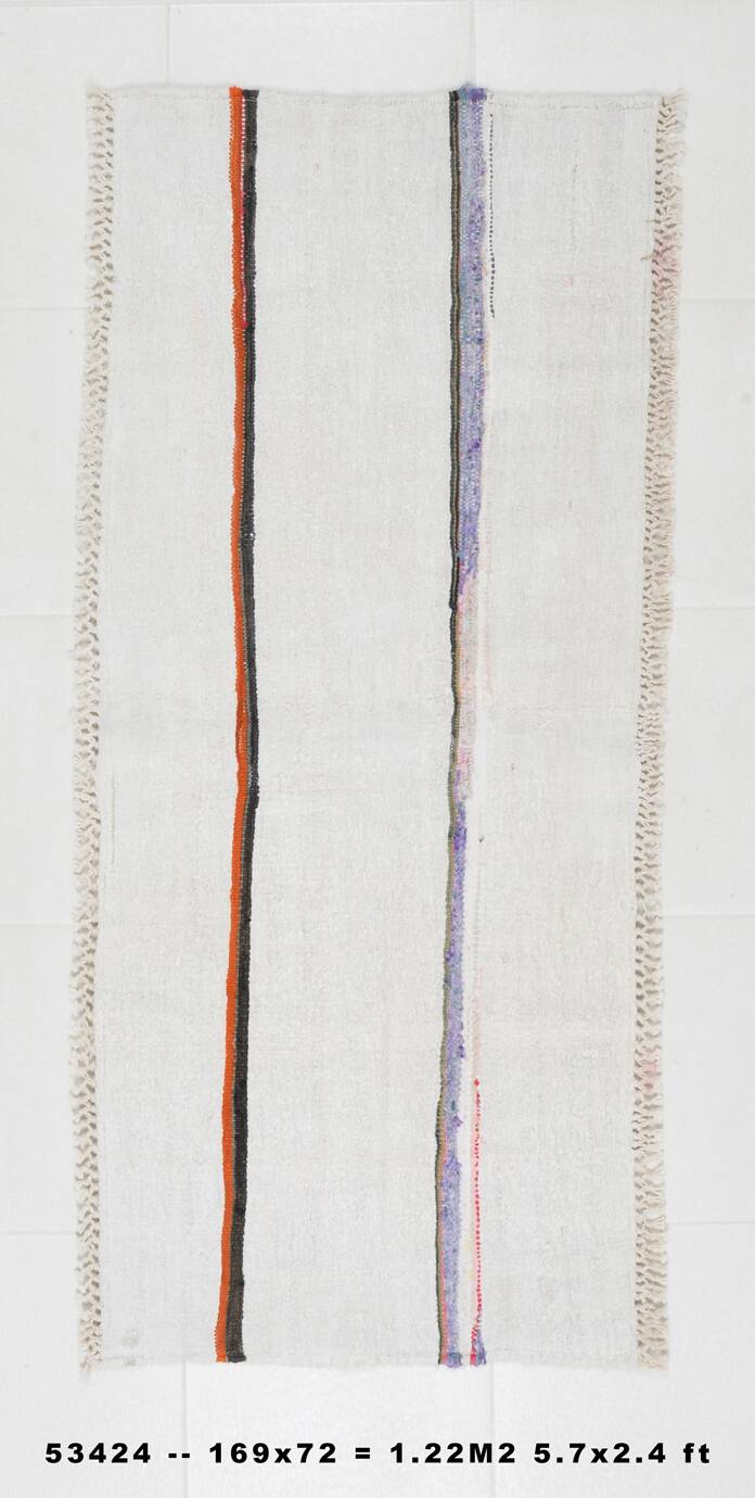 2x5 Natural White Turkish Vintage Runner Rug, 72x169Cm