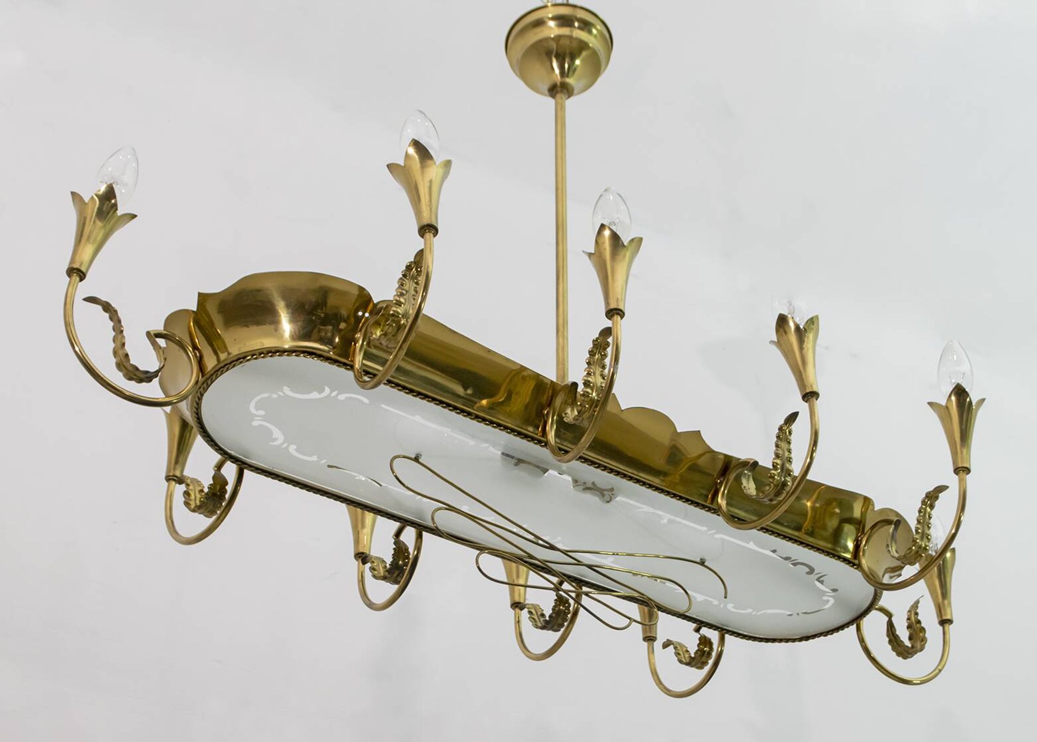 After Pietro Chiesa Italian Brass 12 Lights Candelier Fontana Arte
