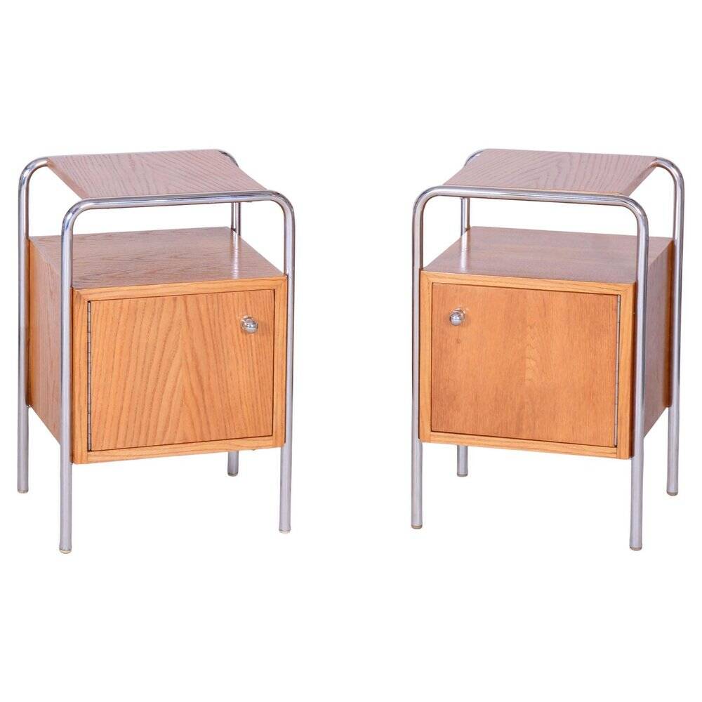 Bauhaus Chrome Bedside Tables attributed to R. Slezák, Former Czechoslovakia, 1930s, Set of 2